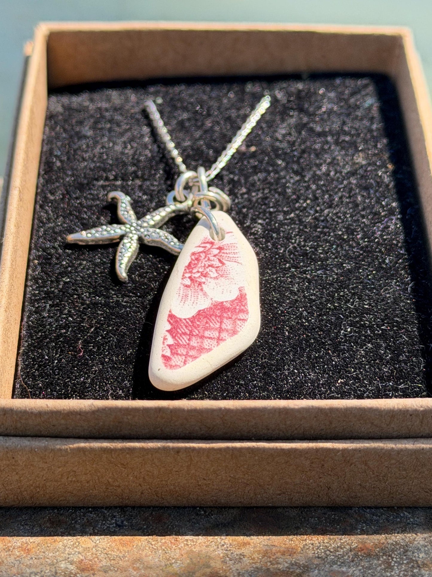 Eco friendly sea ceramic necklace on a sterling silver chain. Eco friendly jewellery, ethical jewellery. Eco friendly necklace.