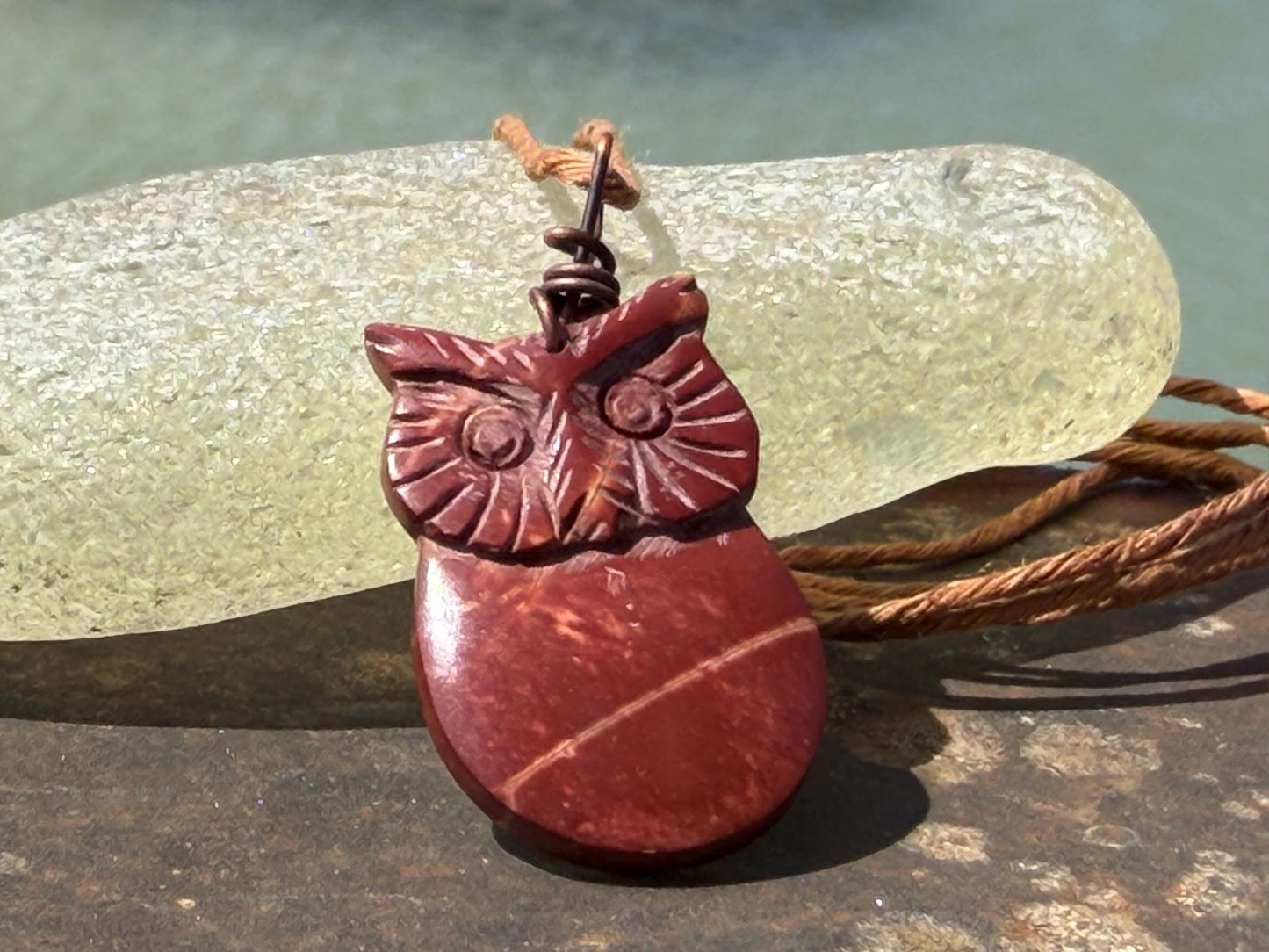 Handmade owl necklace. Sea glass necklace, orange necklace, unique necklace, owl necklaces, owl decoration, unique jewellery, owl gifts