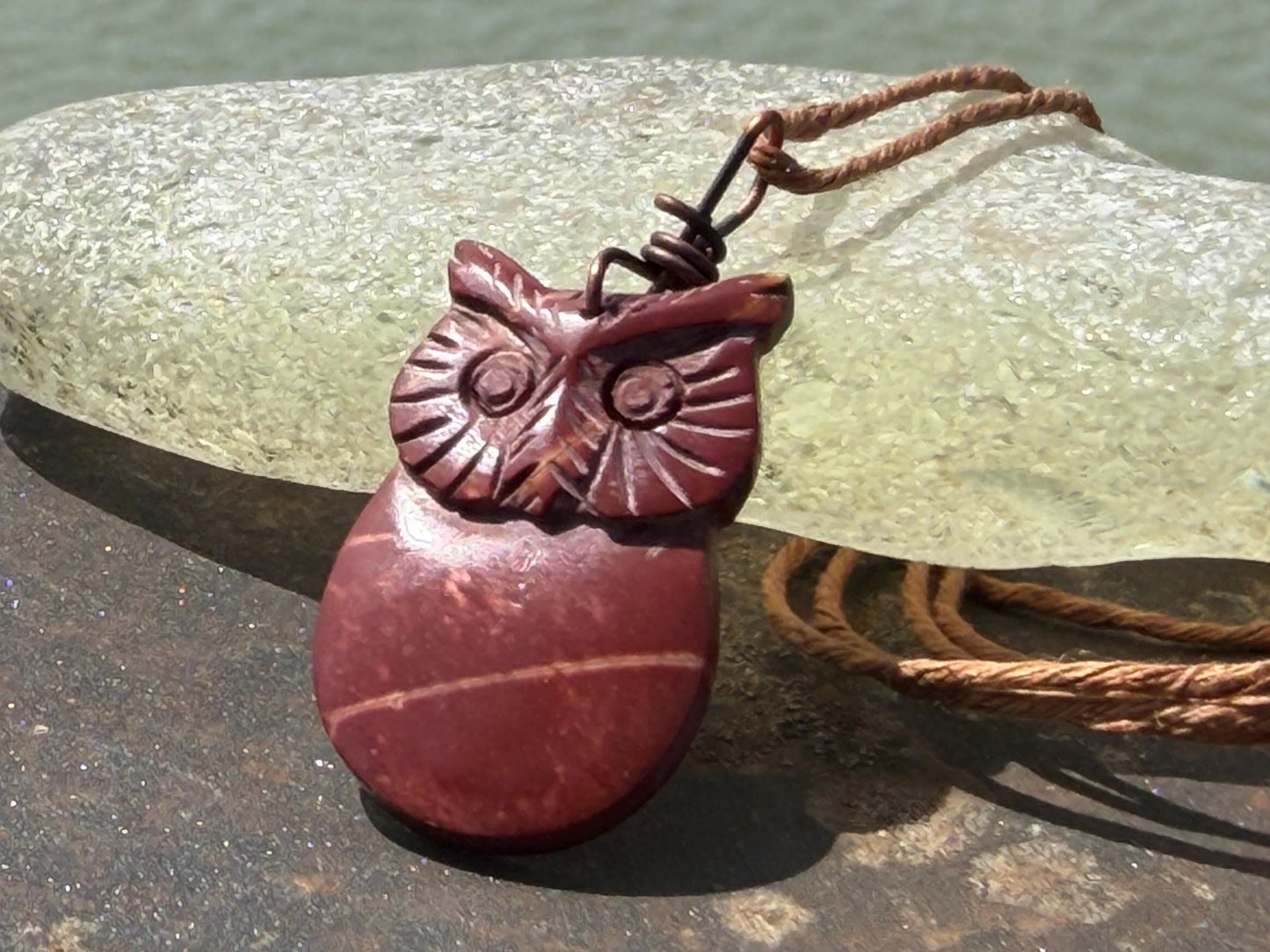 Handmade owl necklace. Sea glass necklace, orange necklace, unique necklace, owl necklaces, owl decoration, unique jewellery, owl gifts