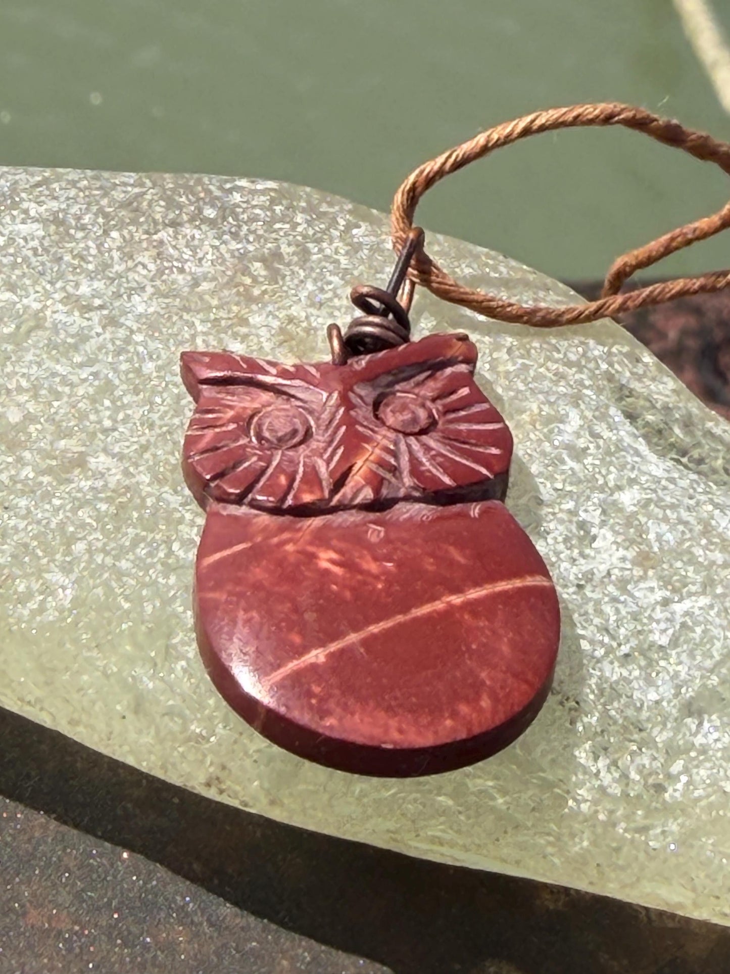 Handmade owl necklace. Sea glass necklace, orange necklace, unique necklace, owl necklaces, owl decoration, unique jewellery, owl gifts