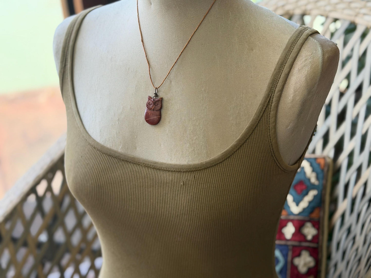 Handmade owl necklace. Sea glass necklace, orange necklace, unique necklace, owl necklaces, owl decoration, unique jewellery, owl gifts