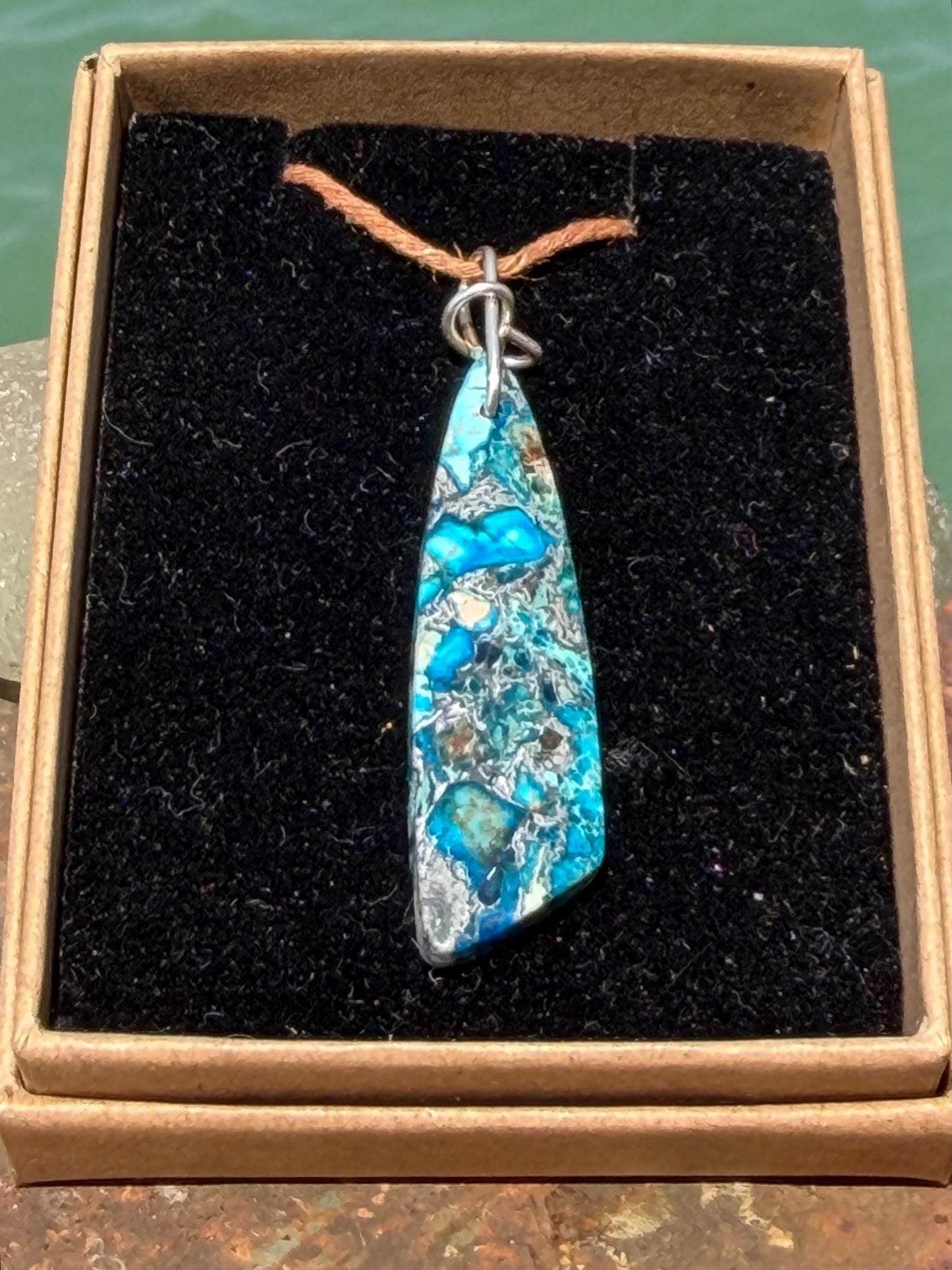 Sea sediment blue jasper gemstone necklace. Ethical jewellery, unusual gemstone pendants. Stunning unique jewellery. Unique gifts.