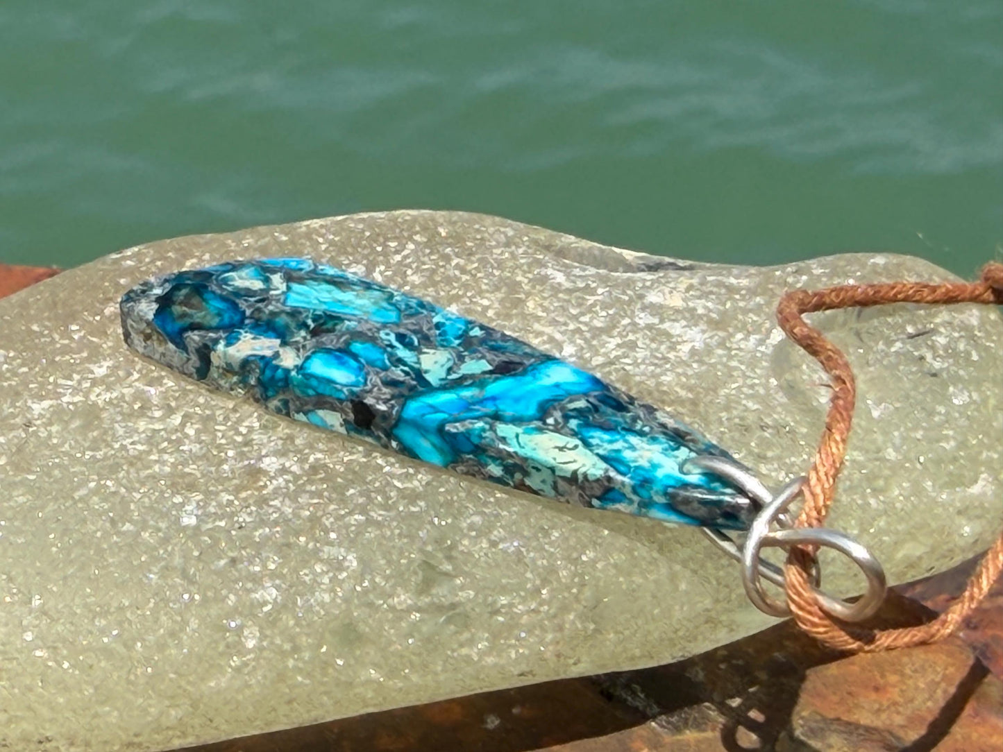 Sea sediment blue jasper gemstone necklace. Ethical jewellery, unusual gemstone pendants. Stunning unique jewellery. Unique gifts.