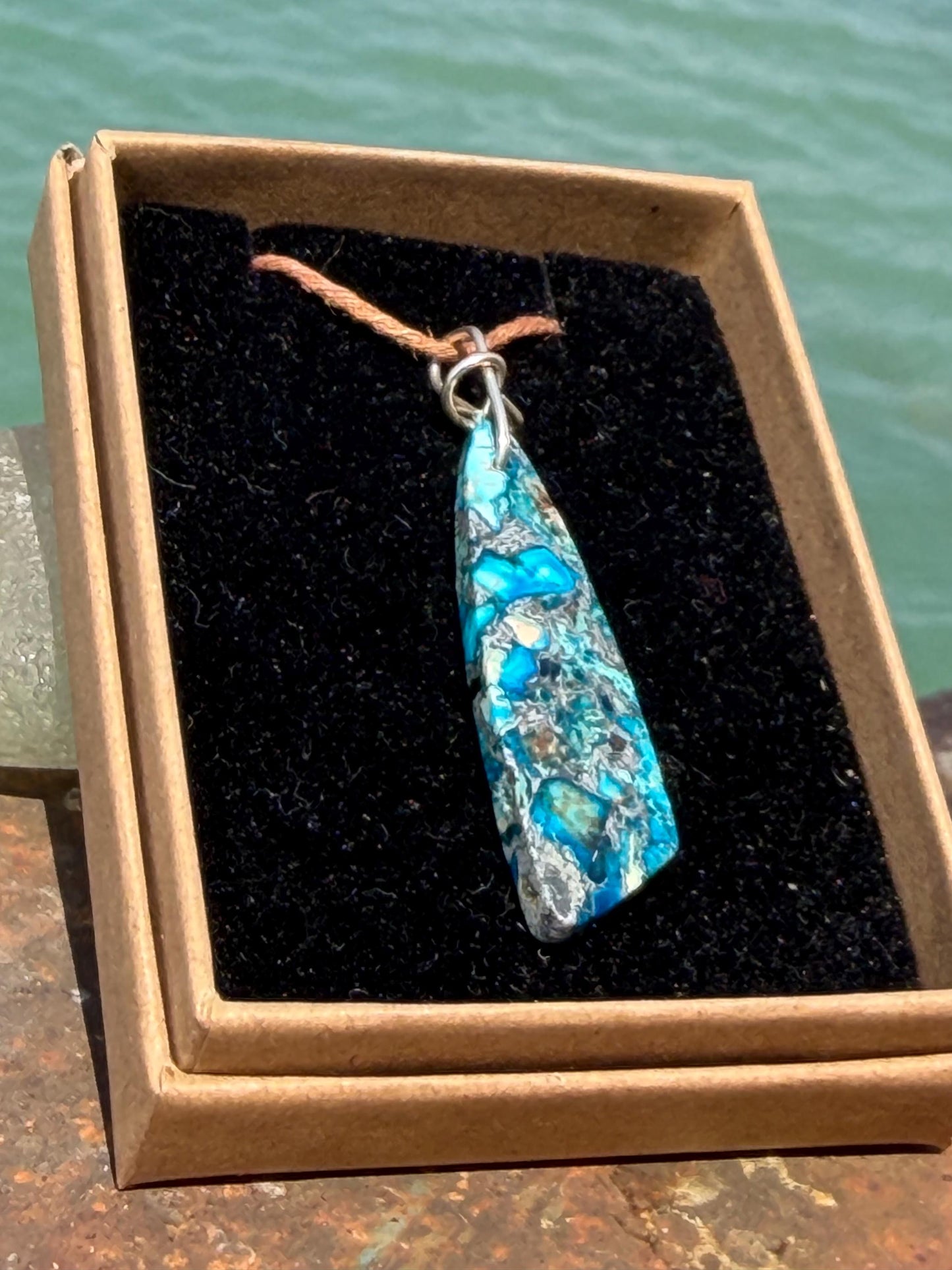 Sea sediment blue jasper gemstone necklace. Ethical jewellery, unusual gemstone pendants. Stunning unique jewellery. Unique gifts.