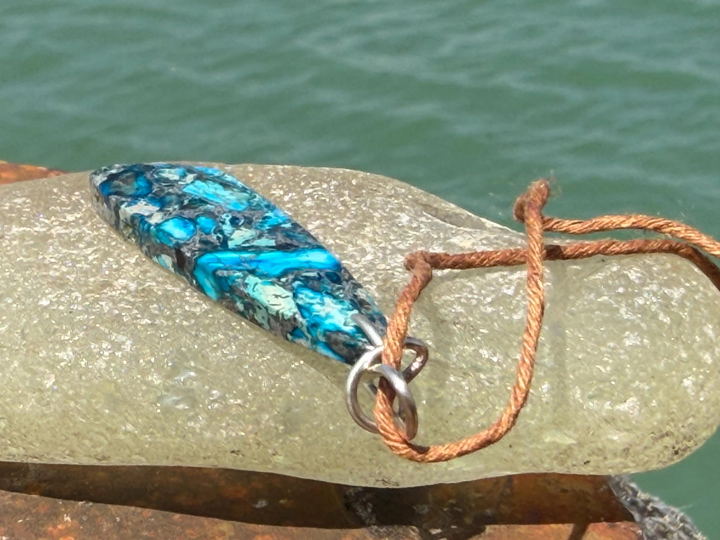 Sea sediment blue jasper gemstone necklace. Ethical jewellery, unusual gemstone pendants. Stunning unique jewellery. Unique gifts.