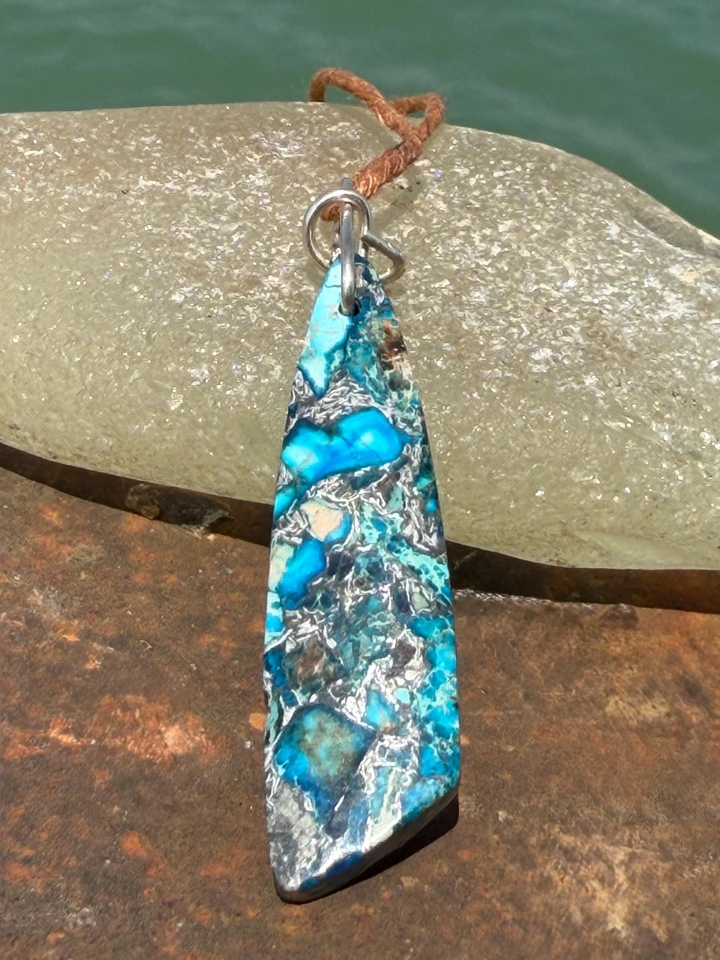 Sea sediment blue jasper gemstone necklace. Ethical jewellery, unusual gemstone pendants. Stunning unique jewellery. Unique gifts.