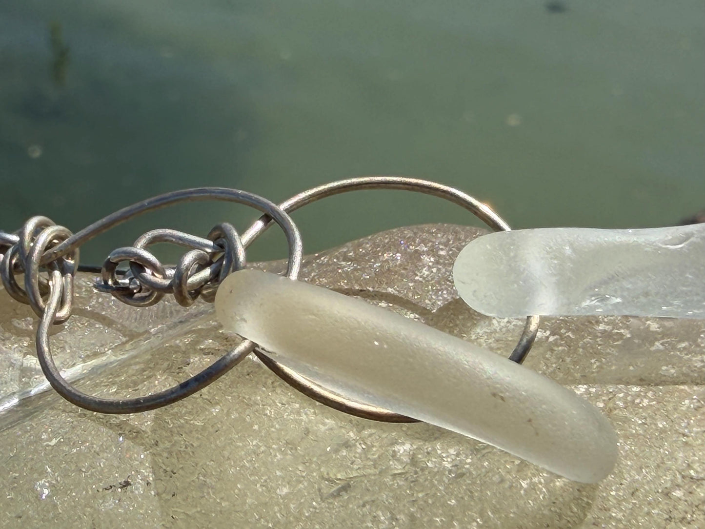 Handmade earrings.  Recycled earrings, sea glass earrings on sterling silver. Handmade gift for her, ethical jewellery, sea glass jewellery