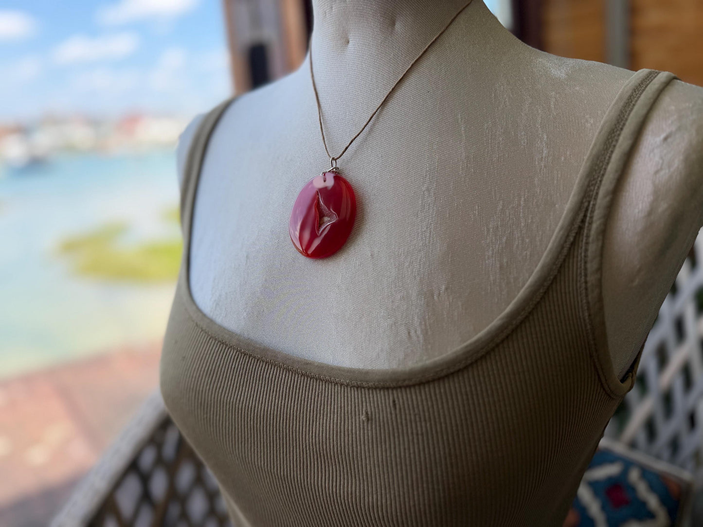 Agate necklace, ethical jewellery, bohemian necklace, unusual jewellery, agate pendant, white gemstone necklace. Boho jewellery
