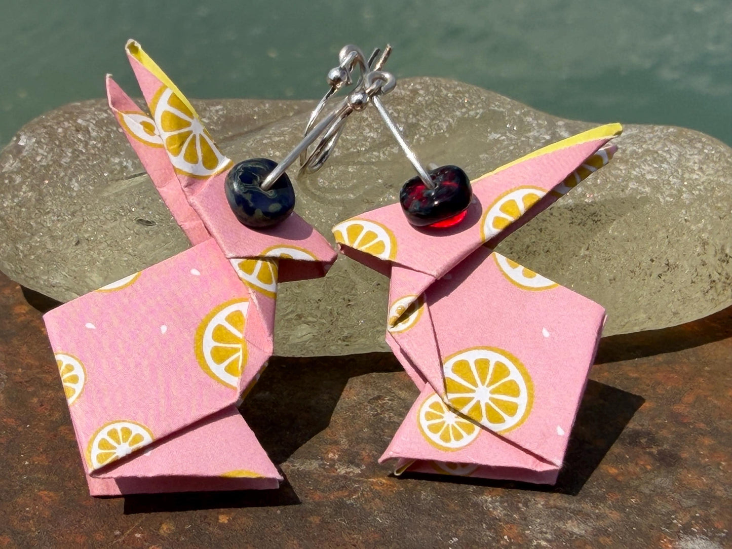 Rabbit origami earrings on recycled sterling silver. Eco friendly jewellery. Rabbit earrings. Handmade rabbit jewellery. Rabbits on silver