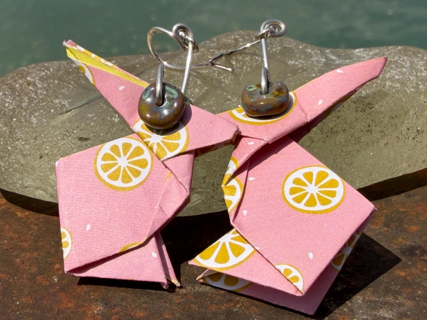 Rabbit origami earrings on recycled sterling silver. Eco friendly jewellery. Rabbit earrings. Handmade rabbit jewellery. Rabbits on silver