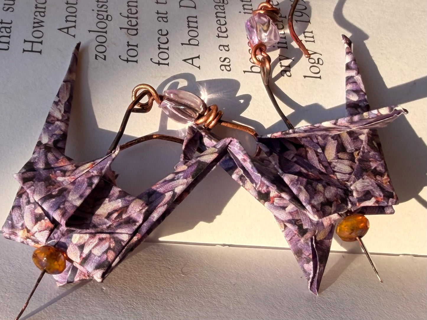 Bird origami earrings on recycled metals. Eco friendly jewellery. Bird earrings. Handmade bird jewellery. Pink birds. Ethical jewellery.