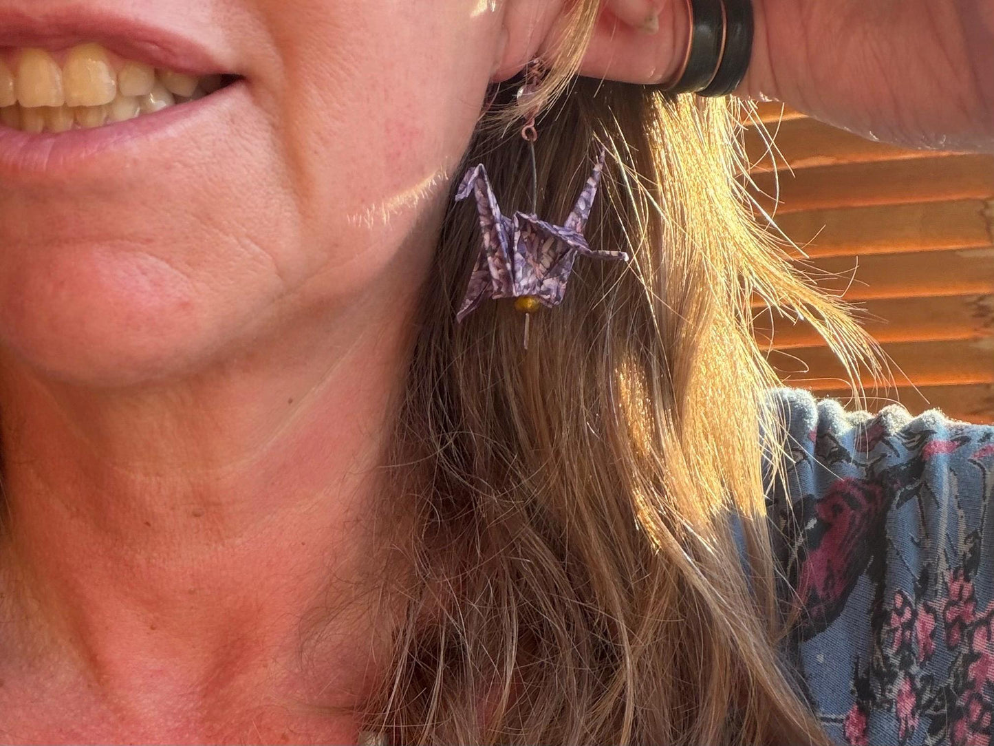 Bird origami earrings on recycled metals. Eco friendly jewellery. Bird earrings. Handmade bird jewellery. Pink birds. Ethical jewellery.