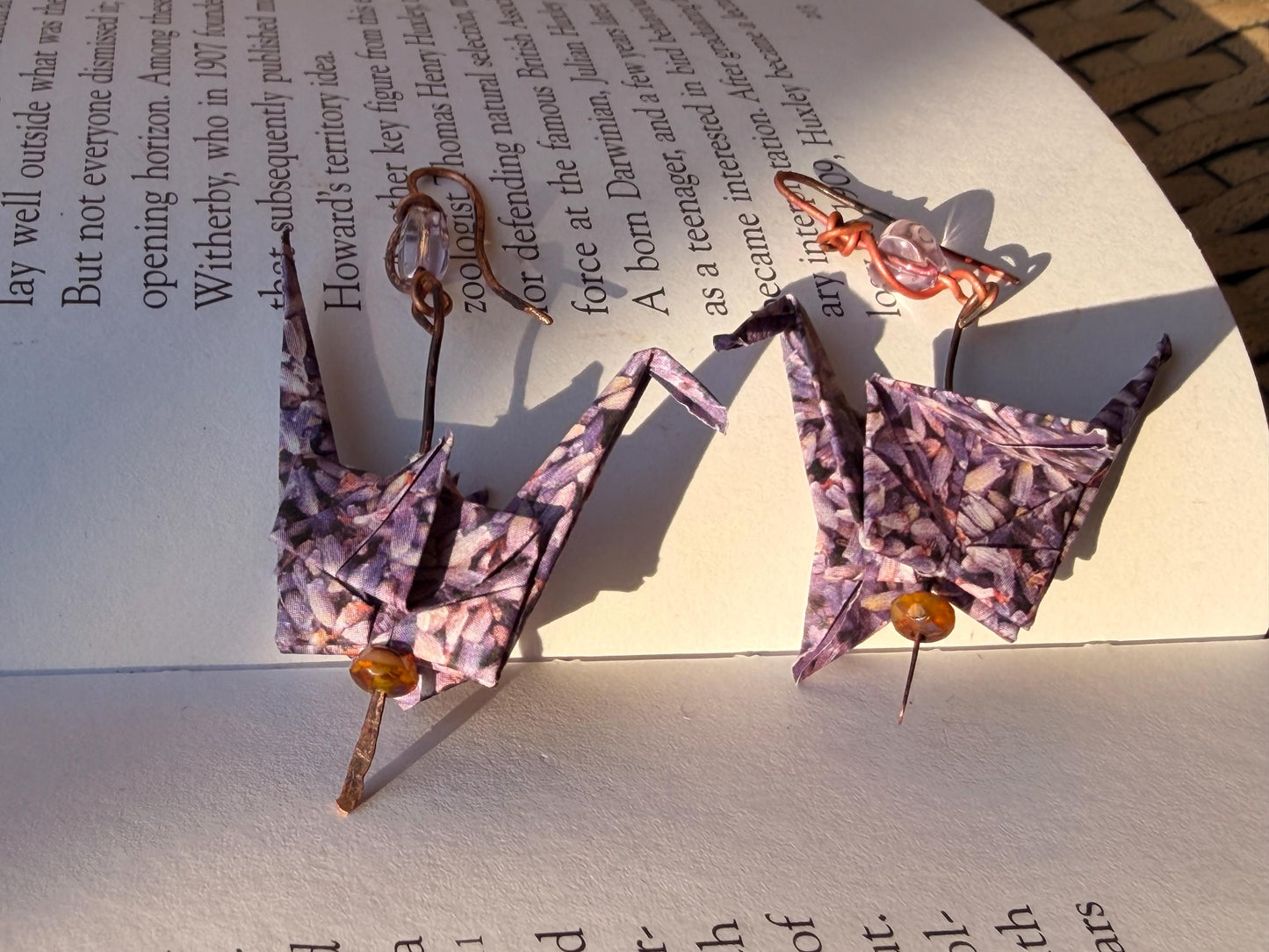 Bird origami earrings on recycled metals. Eco friendly jewellery. Bird earrings. Handmade bird jewellery. Pink birds. Ethical jewellery.