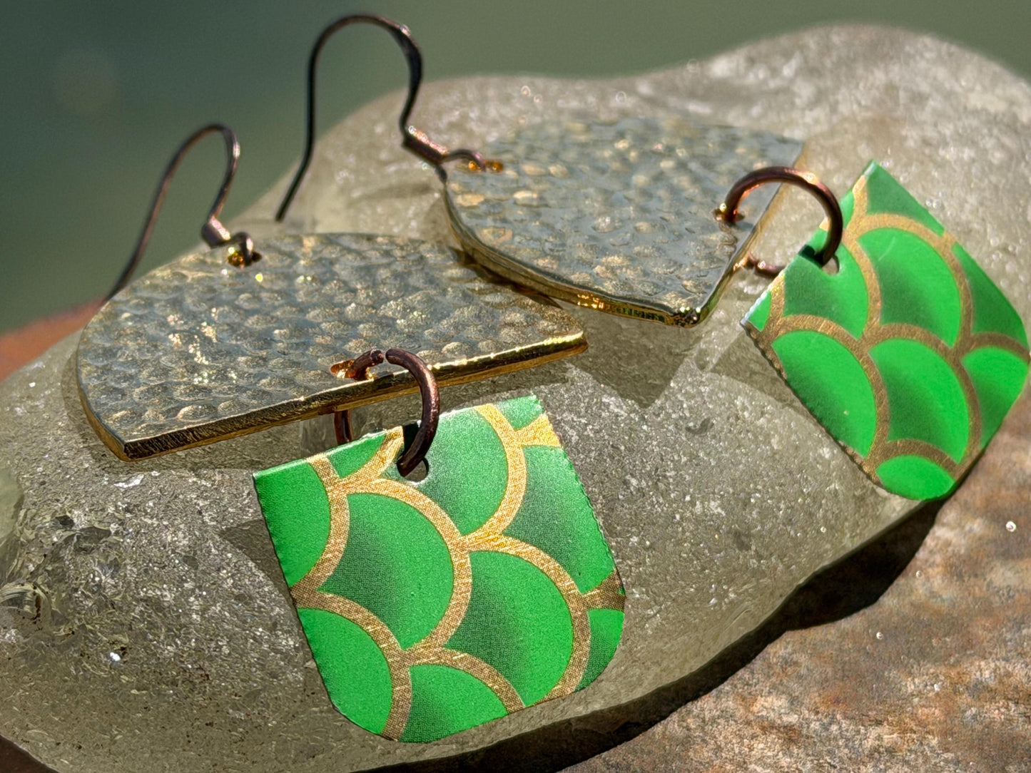 Bright green earrings, boho jewellery, unique earrings, eco friendly jewellery, gift for her, ethical jewellery, large statement earrings.