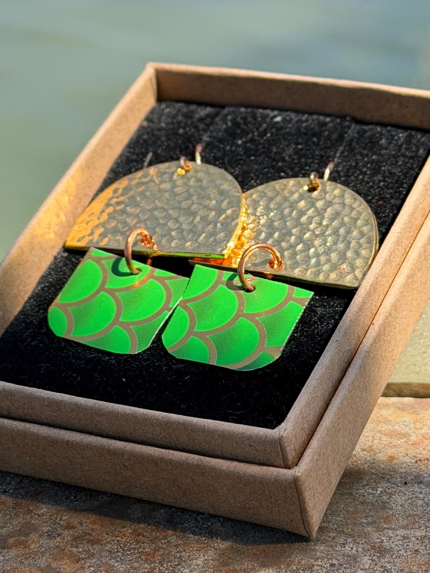 Bright green earrings, boho jewellery, unique earrings, eco friendly jewellery, gift for her, ethical jewellery, large statement earrings.