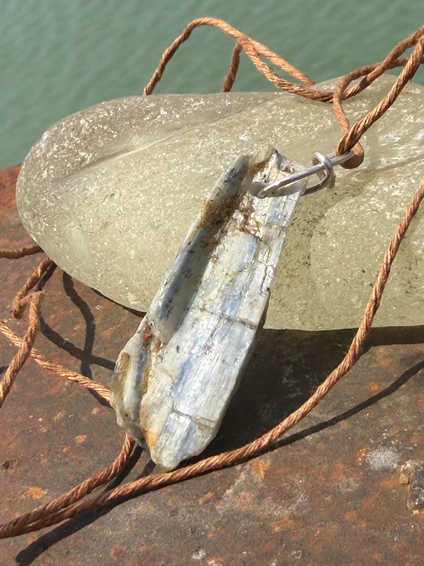Raw blue kyanite pendant hung on recycled sterling silver. Unique jewellery. handmade unusual jewellery, ethically made eco friendly gifts
