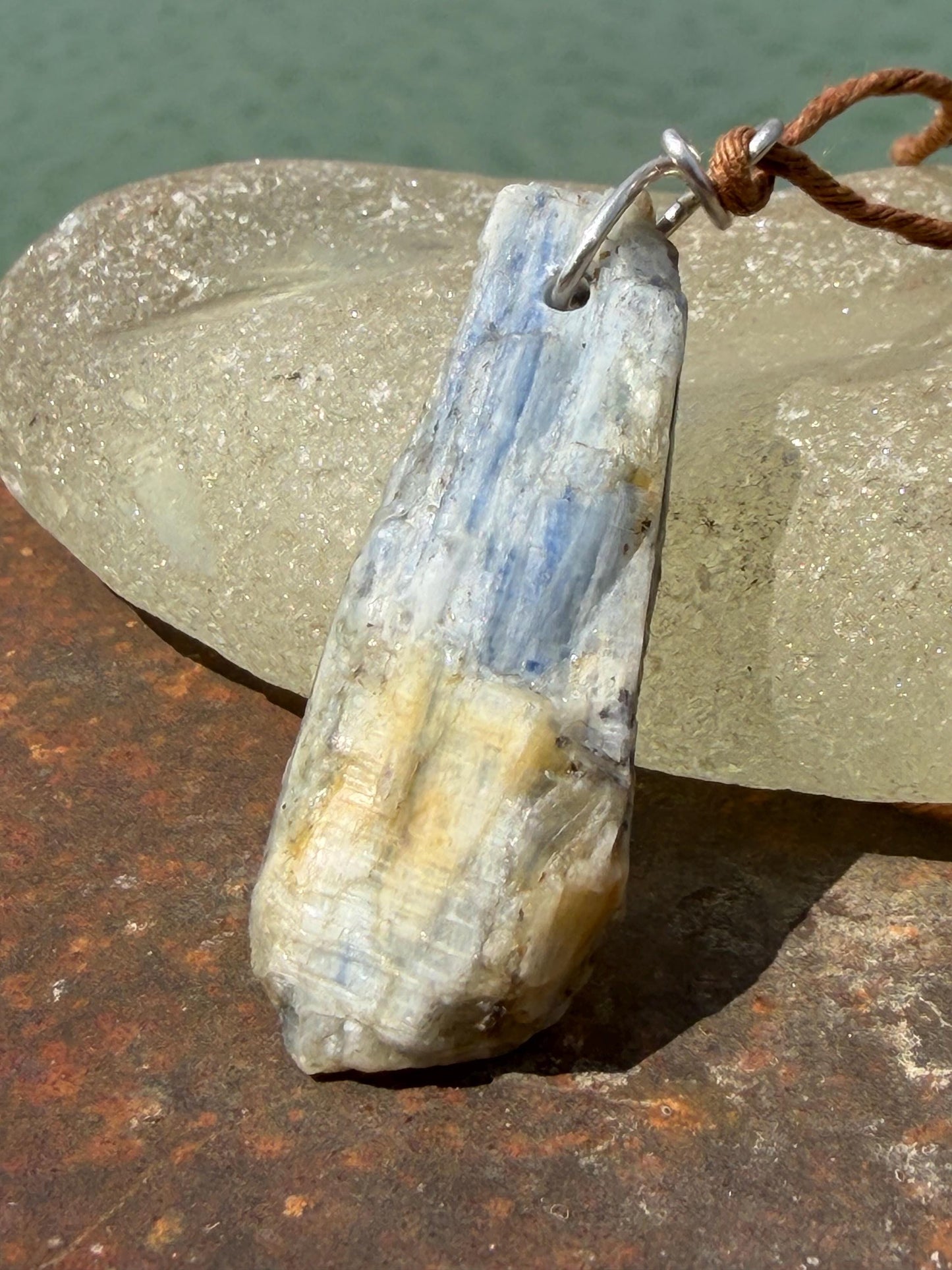 Raw blue kyanite pendant hung on recycled sterling silver. Unique jewellery. handmade unusual jewellery, ethically made eco friendly gifts