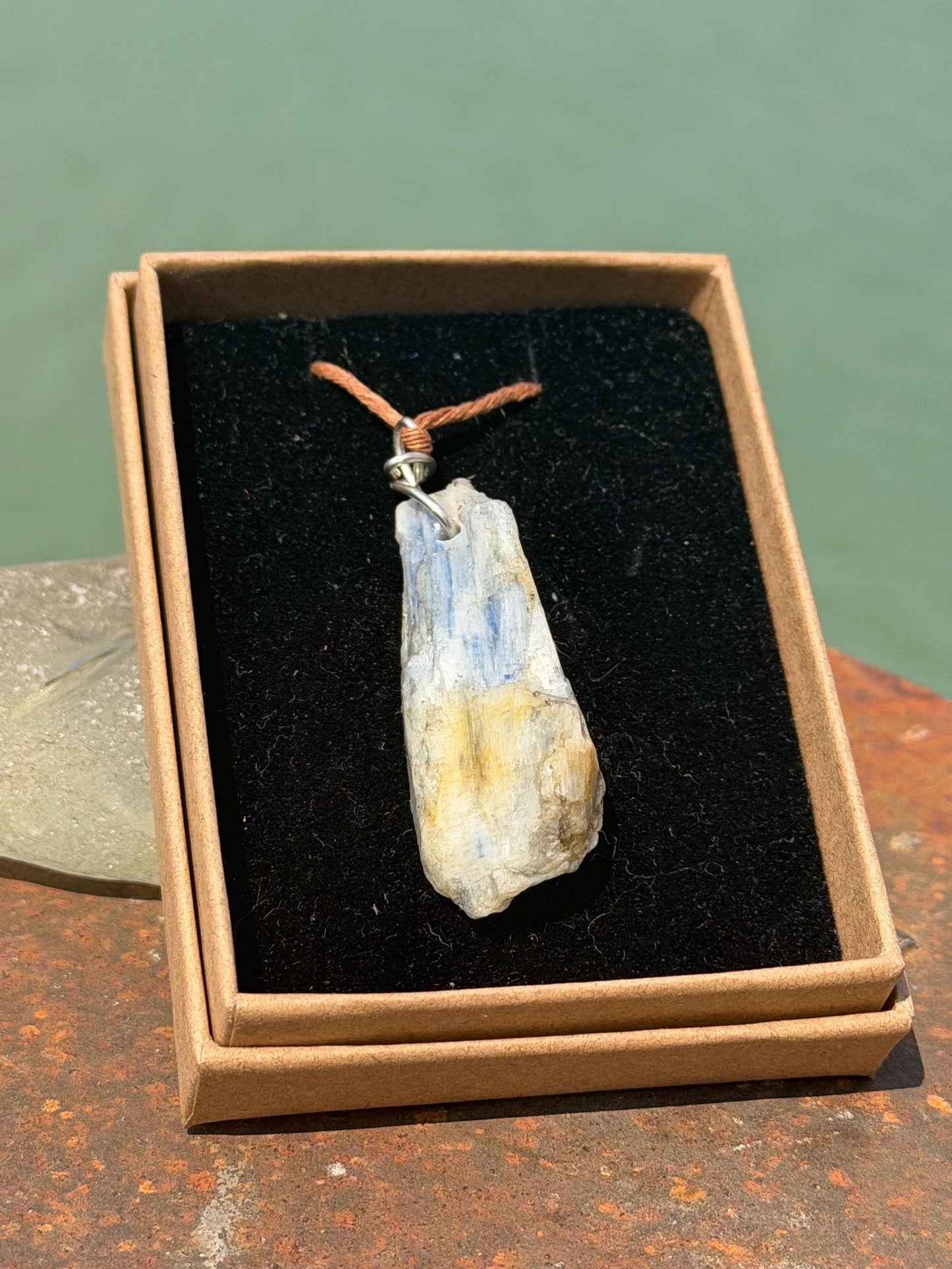 Raw blue kyanite pendant hung on recycled sterling silver. Unique jewellery. handmade unusual jewellery, ethically made eco friendly gifts