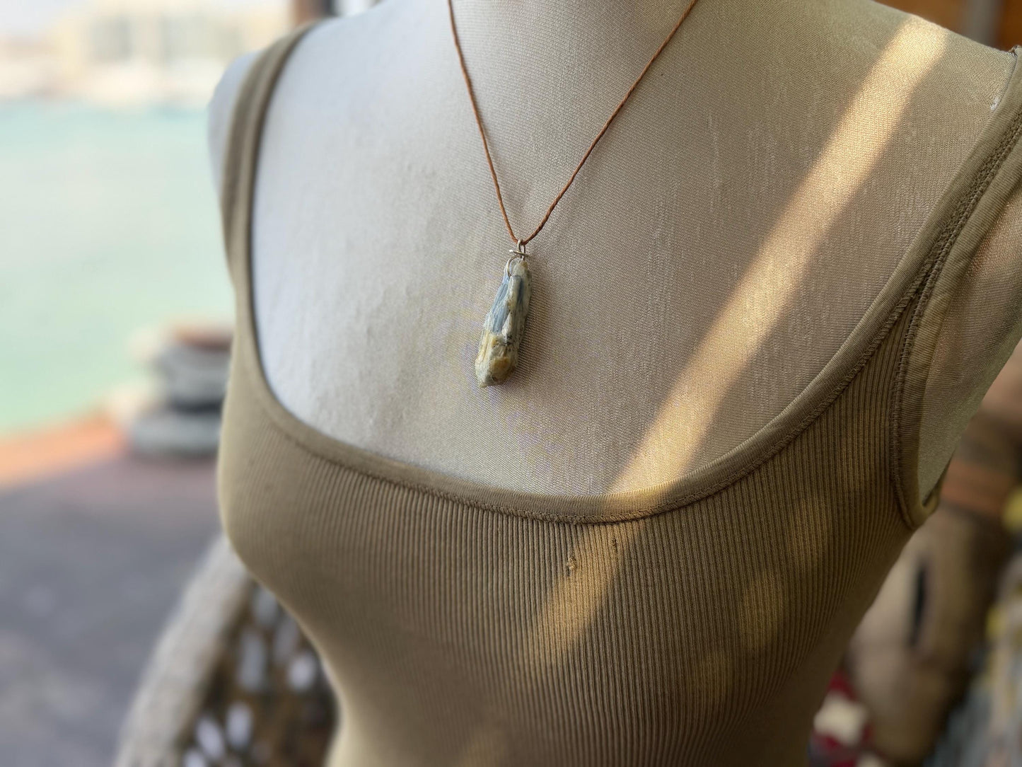 Raw blue kyanite pendant hung on recycled sterling silver. Unique jewellery. handmade unusual jewellery, ethically made eco friendly gifts
