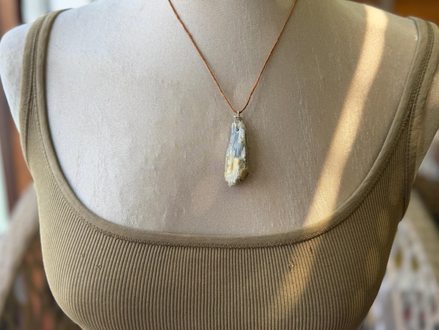 Raw blue kyanite pendant hung on recycled sterling silver. Unique jewellery. handmade unusual jewellery, ethically made eco friendly gifts