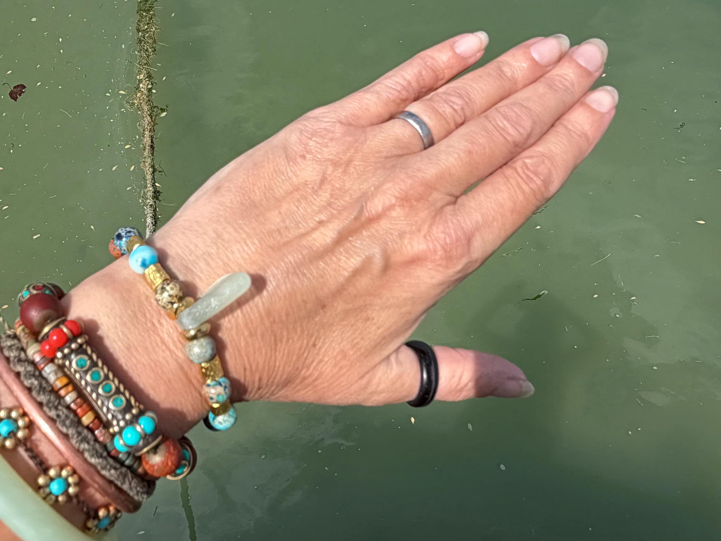 Ocean jasper & sea glass bracelet, handmade gift for him or her. Ethical jewellery, handmade unique jewellery. Unusual gifts for women