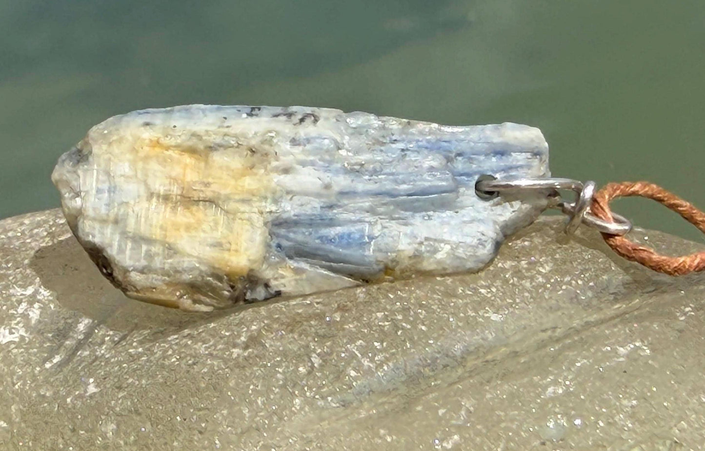Raw blue kyanite pendant hung on recycled sterling silver. Unique jewellery. handmade unusual jewellery, ethically made eco friendly gifts