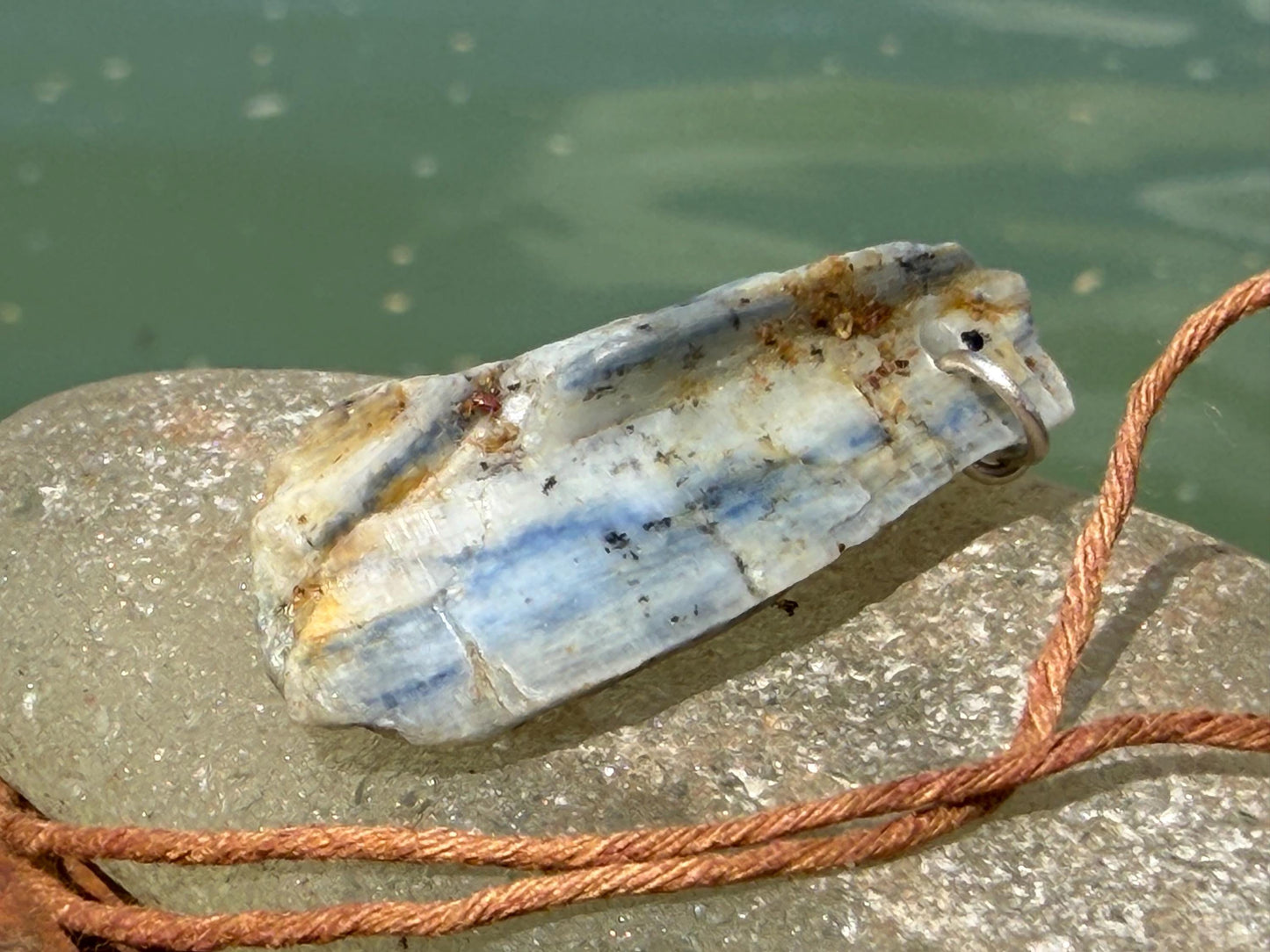 Raw blue kyanite pendant hung on recycled sterling silver. Unique jewellery. handmade unusual jewellery, ethically made eco friendly gifts