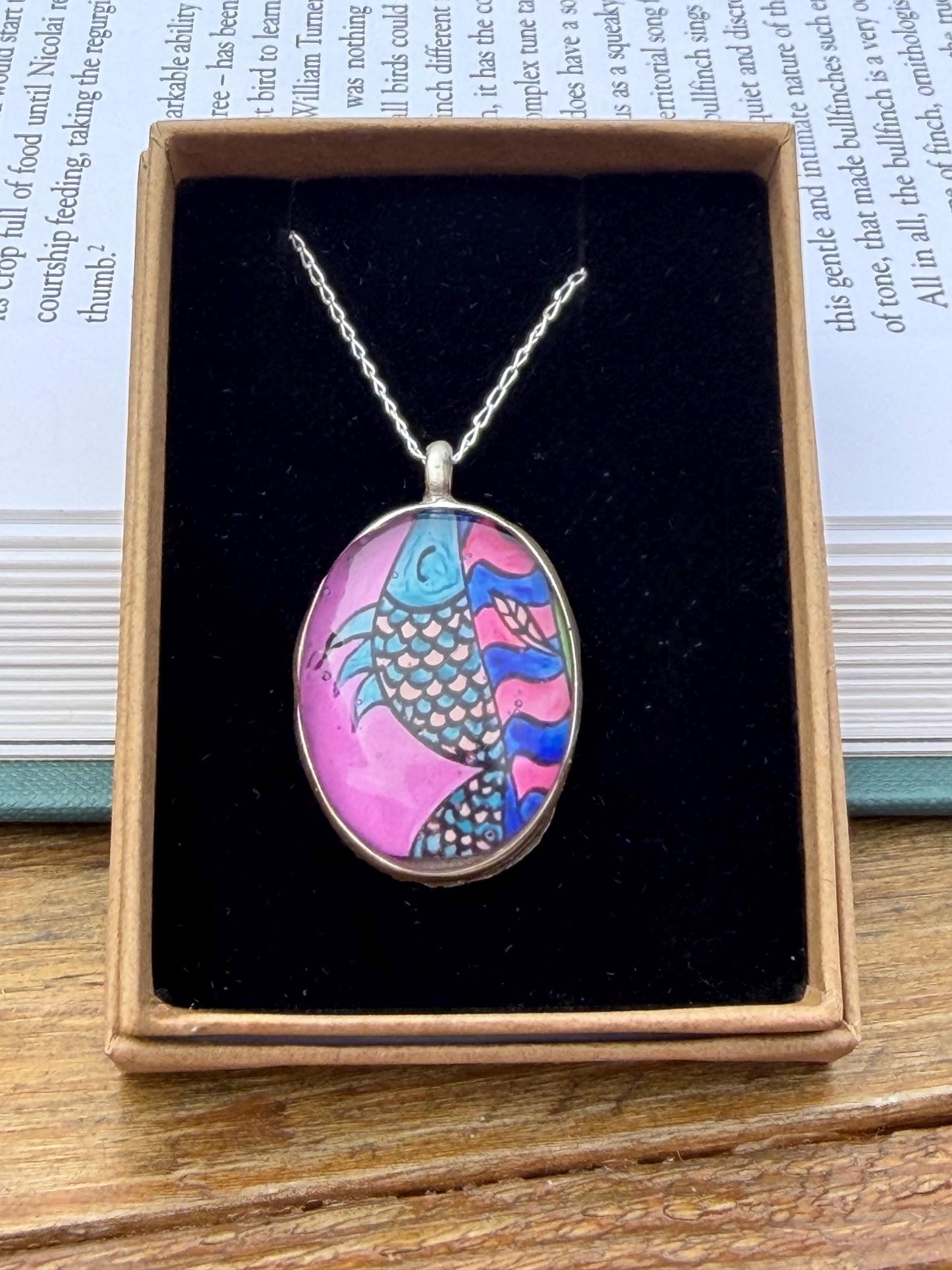 Bright joyful necklaces made with my own photos & recycled sterling silver. Eco friendly jewellery. Boho colourful pendants. Bright pink.