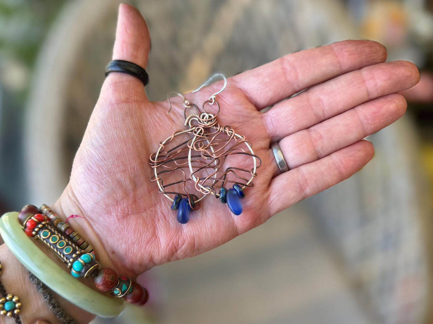 Handmade earrings. Sustainable jewellery, blue sea glass earrings. Handmade earrings, gift for her, eco friendly jewellery, ethical gifts