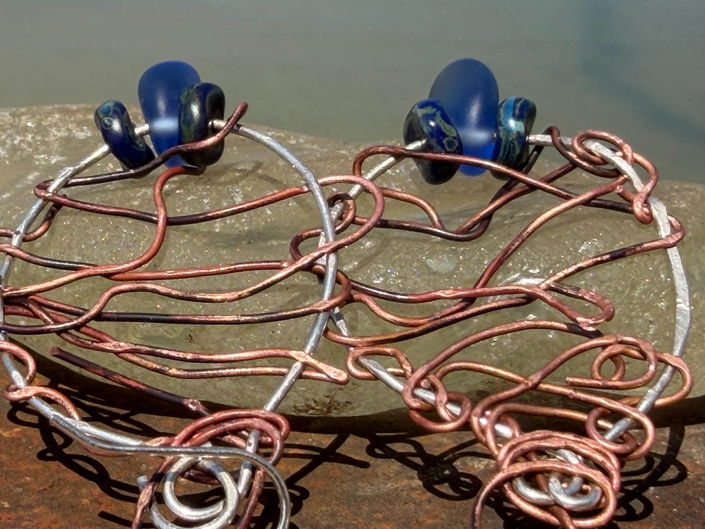Handmade earrings. Sustainable jewellery, blue sea glass earrings. Handmade earrings, gift for her, eco friendly jewellery, ethical gifts