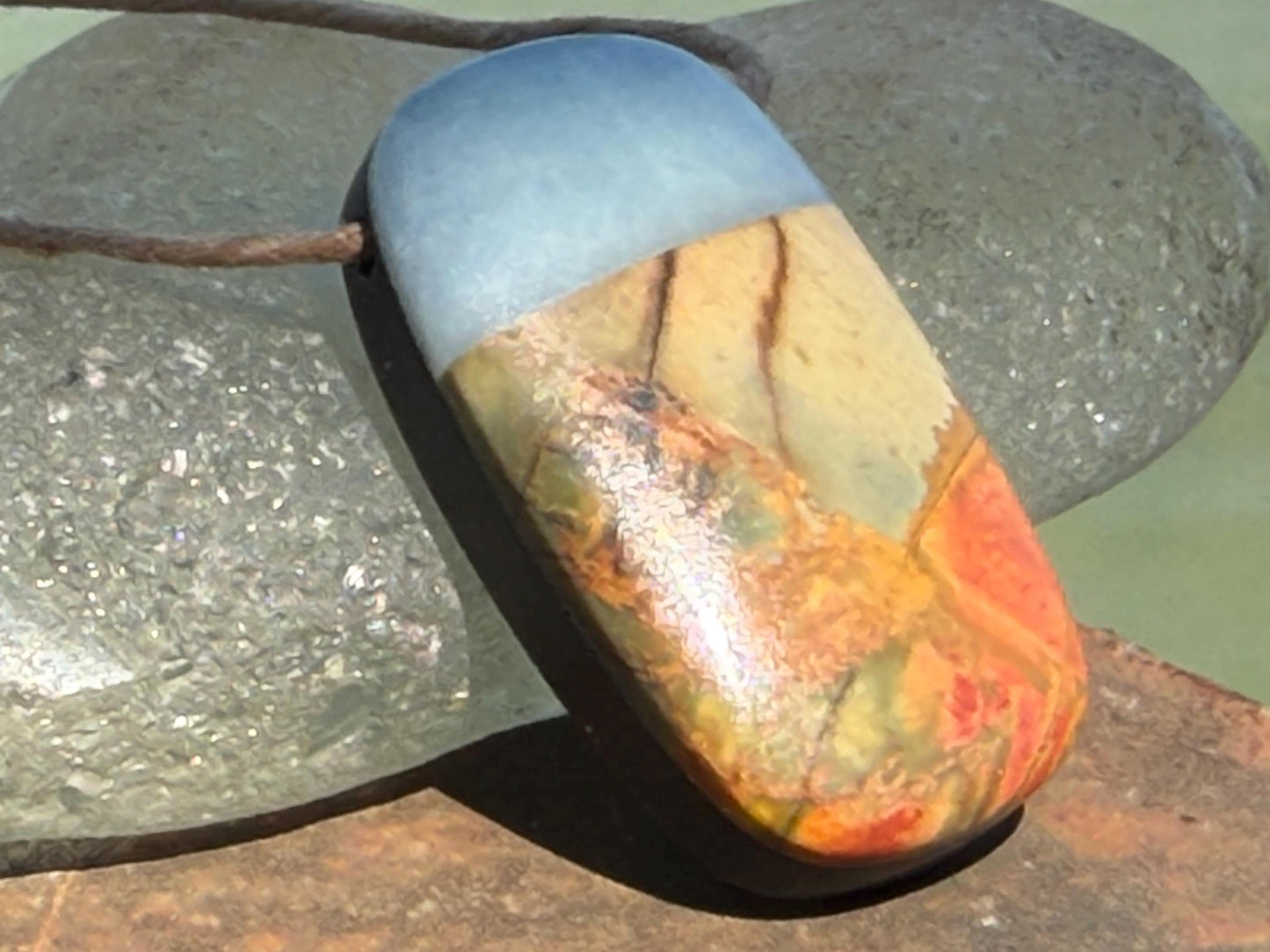 Picasso jasper gemstone pendnat. Ethical jewellery, orange gemstone necklace. Stunning unique jewellery. Unique gifts. Unique necklaces.