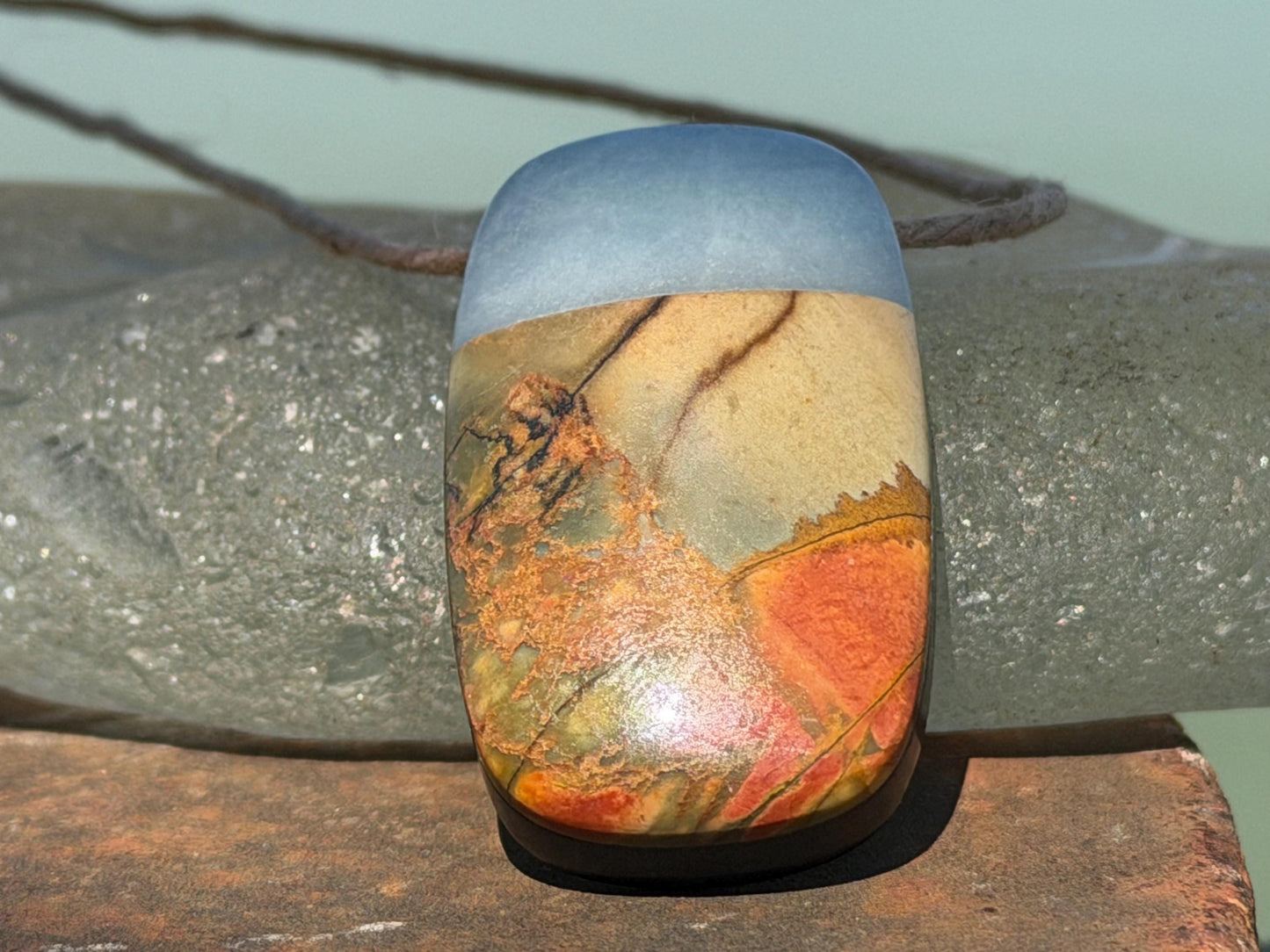 Picasso jasper gemstone pendnat. Ethical jewellery, orange gemstone necklace. Stunning unique jewellery. Unique gifts. Unique necklaces.