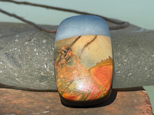 Picasso jasper gemstone pendnat. Ethical jewellery, orange gemstone necklace. Stunning unique jewellery. Unique gifts. Unique necklaces.