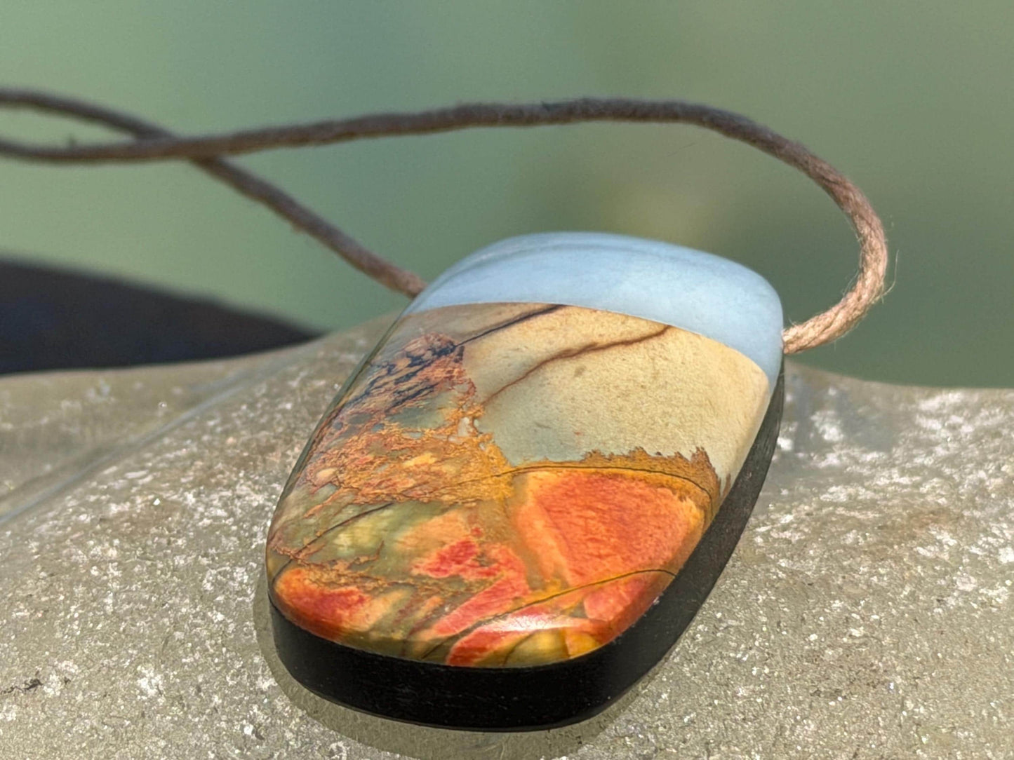 Picasso jasper gemstone pendnat. Ethical jewellery, orange gemstone necklace. Stunning unique jewellery. Unique gifts. Unique necklaces.
