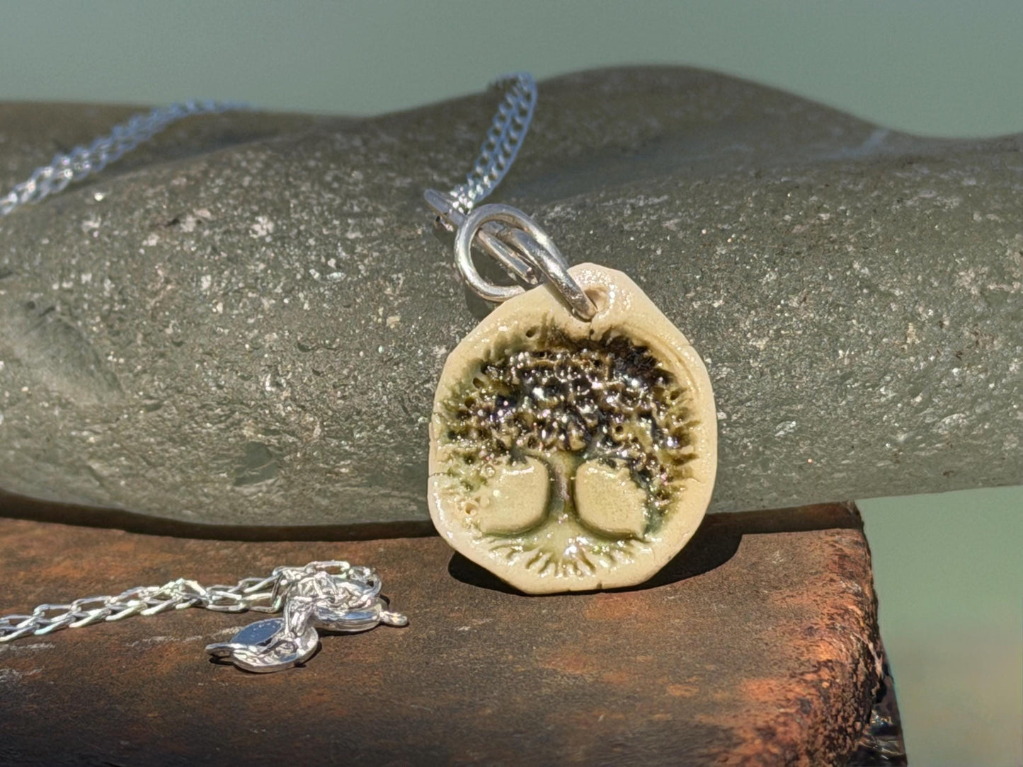 Handmade tree of life necklace. Eco friendly jewellery. Ethical pendants made with waste clay and recycled sterling silver. Eco jewellery.