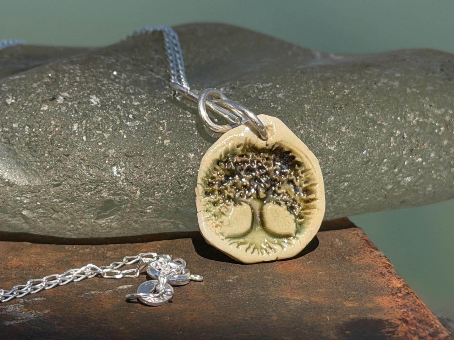 Handmade tree of life necklace. Eco friendly jewellery. Ethical pendants made with waste clay and recycled sterling silver. Eco jewellery.