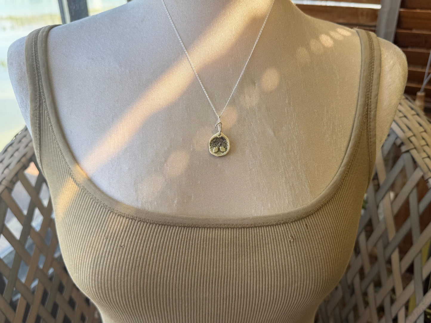 Handmade tree of life necklace. Eco friendly jewellery. Ethical pendants made with waste clay and recycled sterling silver. Eco jewellery.