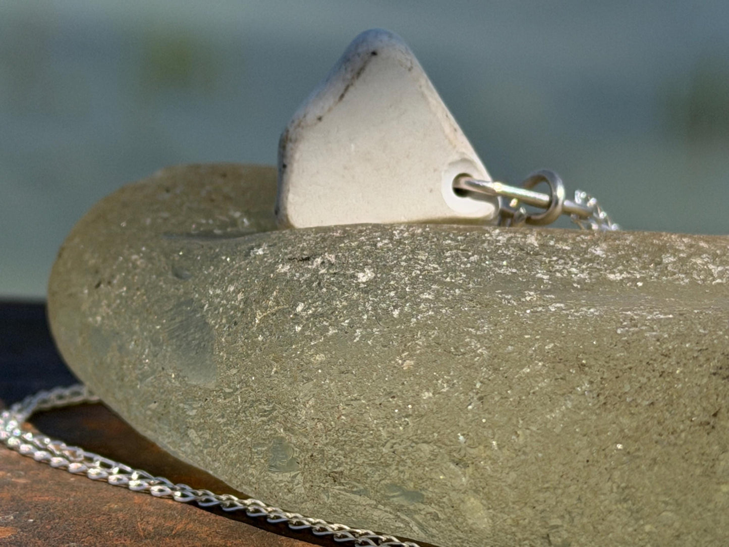 Eco friendly sea ceramic necklace on a sterling silver chain. Eco friendly jewellery, ethical jewellery. Eco friendly necklace.