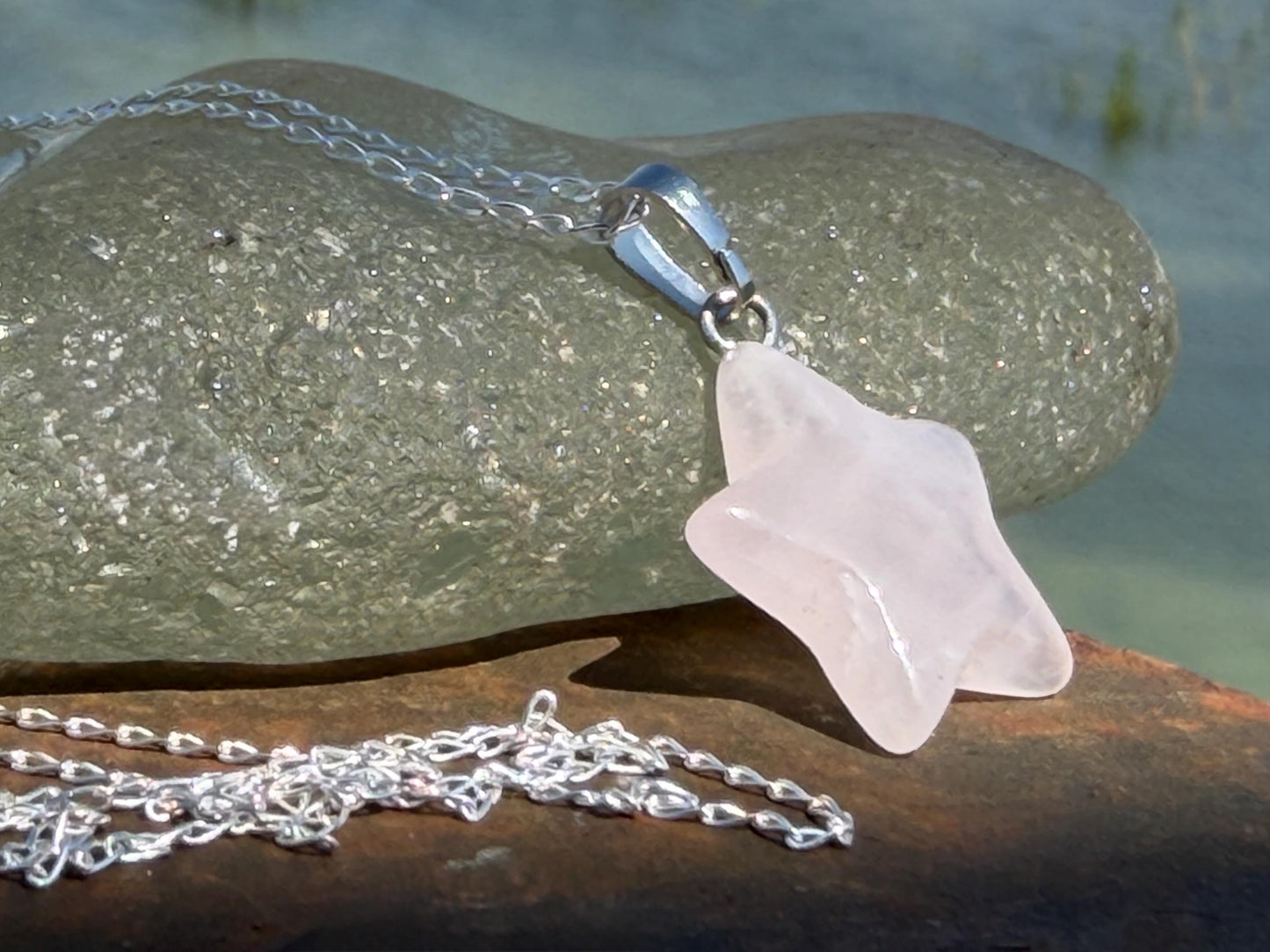 Rose quartz star necklace, rose quartz pendant, boho pendant, handmade necklace, rose quartz jewellery, ethical jewellery. Graduation gift