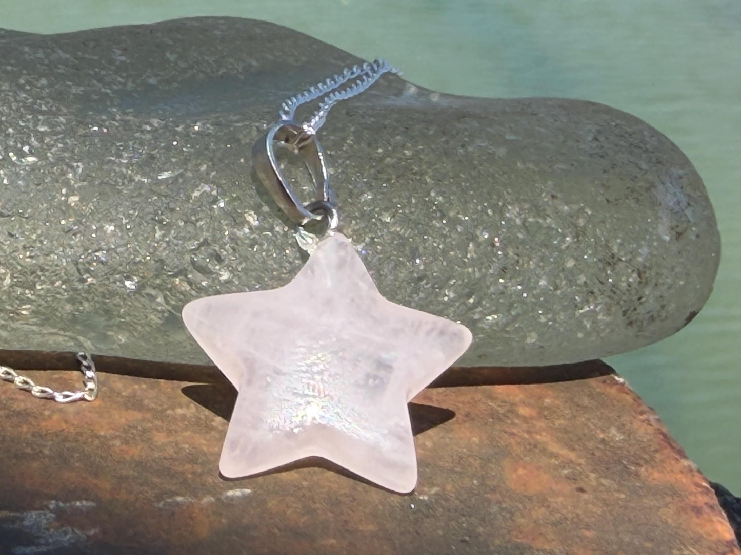 Rose quartz star necklace, rose quartz pendant, boho pendant, handmade necklace, rose quartz jewellery, ethical jewellery. Graduation gift