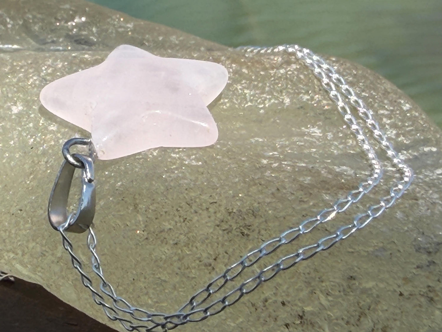 Rose quartz star necklace, rose quartz pendant, boho pendant, handmade necklace, rose quartz jewellery, ethical jewellery. Graduation gift