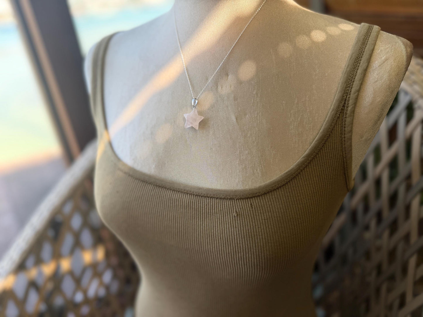 Rose quartz star necklace, rose quartz pendant, boho pendant, handmade necklace, rose quartz jewellery, ethical jewellery. Graduation gift