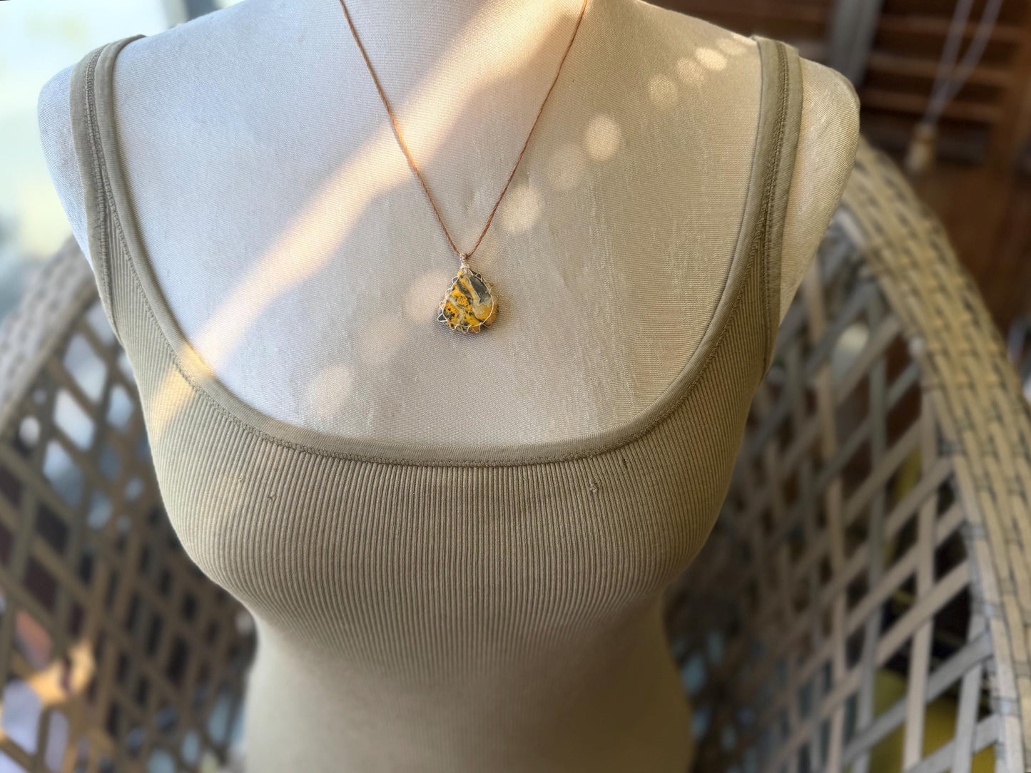 Yellow Jasper necklace. Handmade and unusual necklace. Sustainable unique jewellery. Joyful boho necklace, eco friendly jewellery.