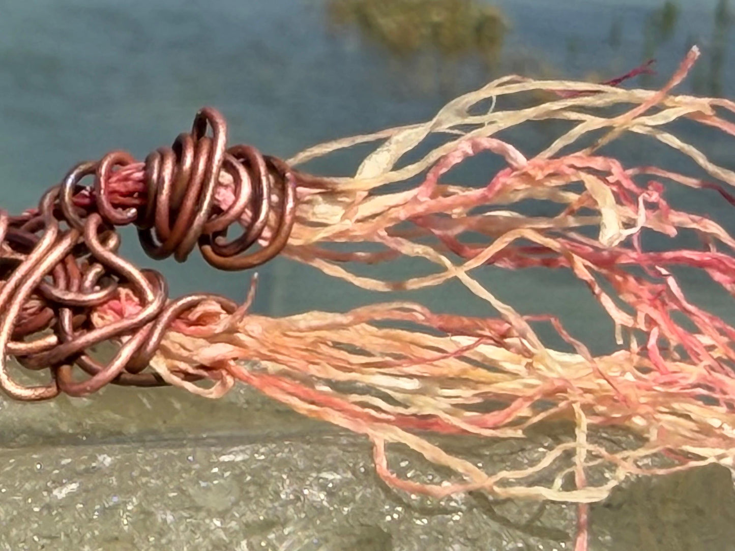 Seaweed earrings wrapped in recycled copper stripped from waste cables. Eco friendly gift for ocean lover. Very unusual and unique,