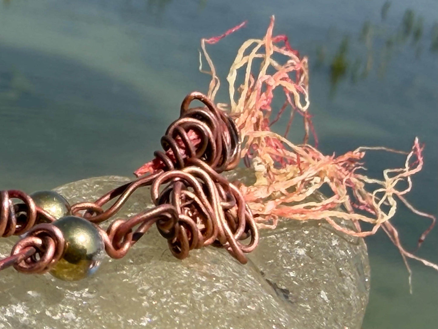 Seaweed earrings wrapped in recycled copper stripped from waste cables. Eco friendly gift for ocean lover. Very unusual and unique,