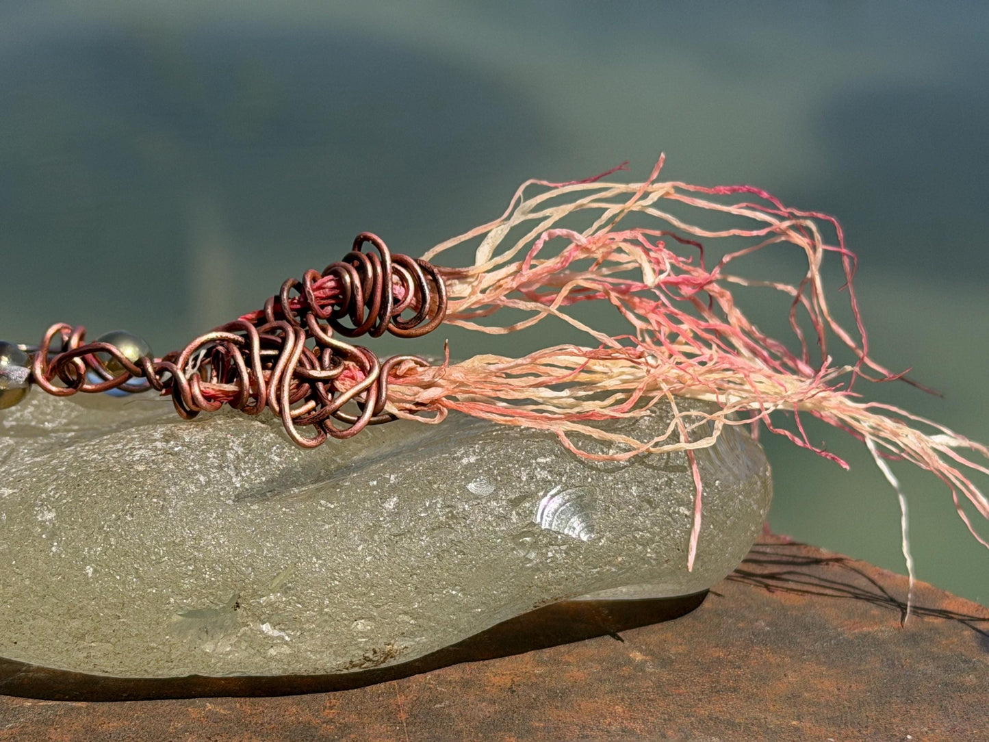 Seaweed earrings wrapped in recycled copper stripped from waste cables. Eco friendly gift for ocean lover. Very unusual and unique,