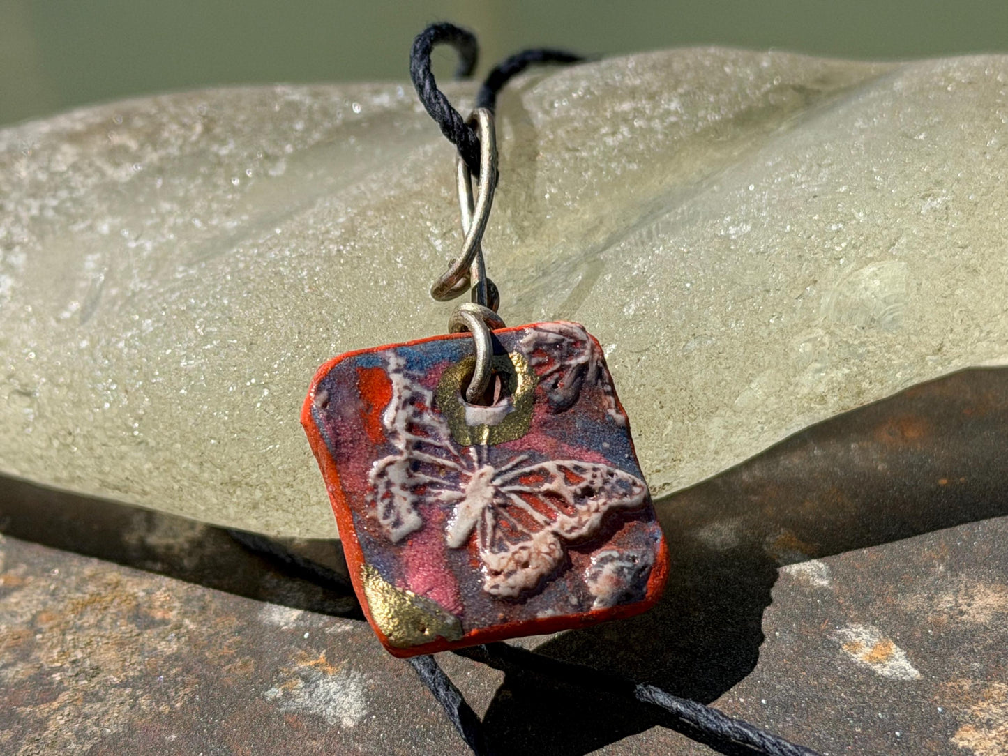 Unique Handmade pink and gold Butterfly Necklace - Boho Ethical Jewelry. Unique gift for her