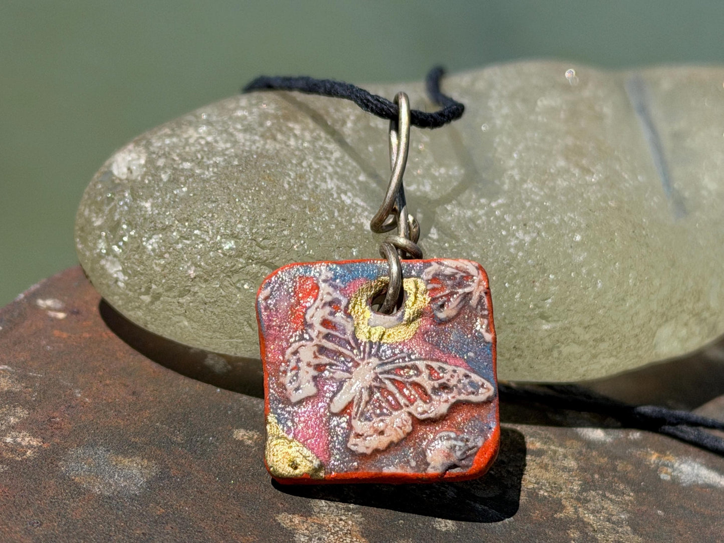 Unique Handmade pink and gold Butterfly Necklace - Boho Ethical Jewelry. Unique gift for her
