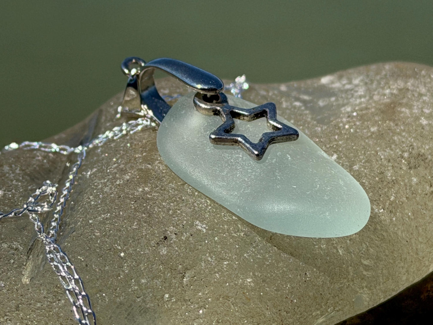 Eco friendly sea glass necklace on a sterling silver chain. Congratulations present, your a star, star necklace. Graduation gift, well done