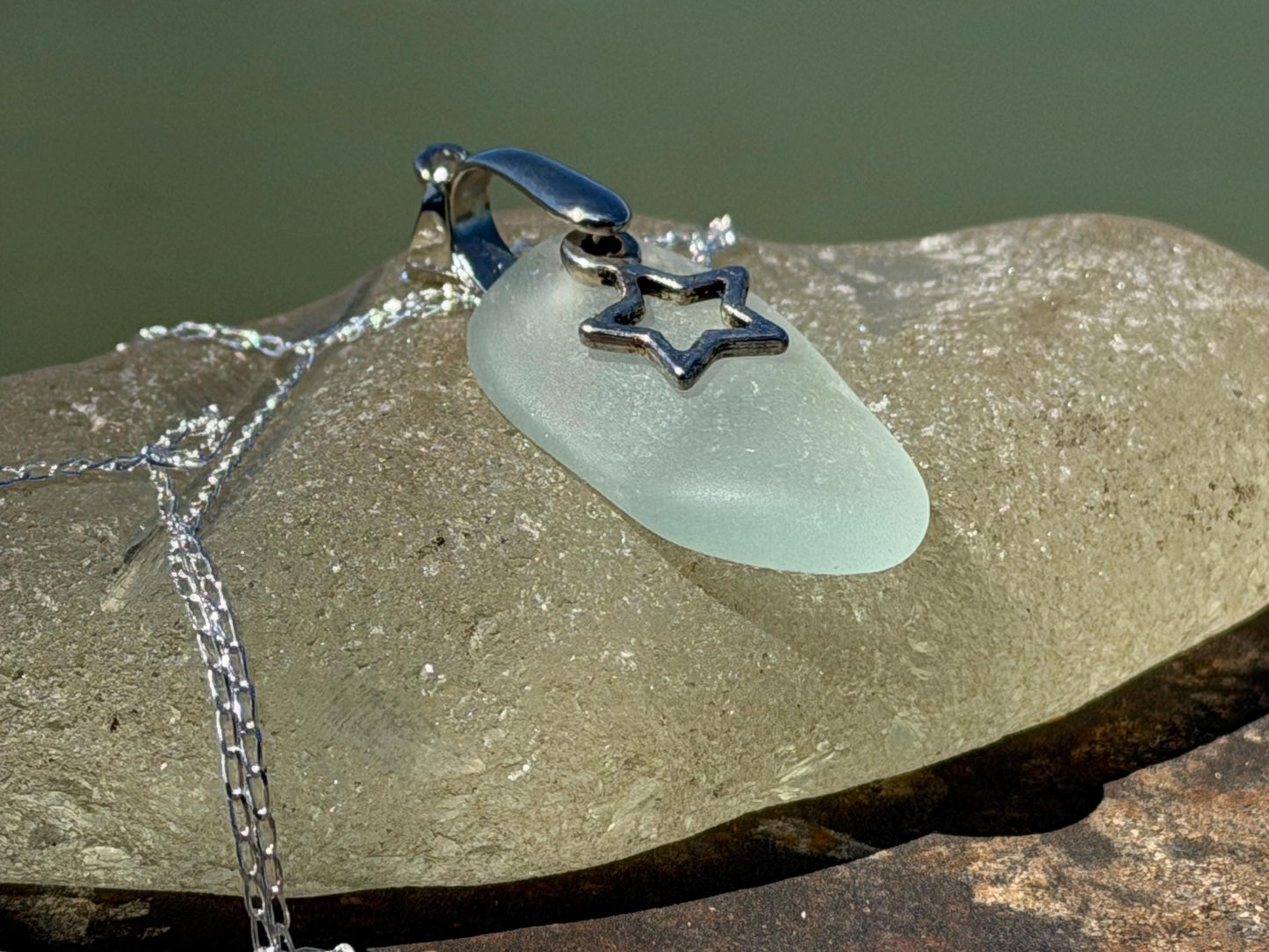 Eco friendly sea glass necklace on a sterling silver chain. Congratulations present, your a star, star necklace. Graduation gift, well done